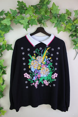 COLLARED FLOWER SWEATSHIRT